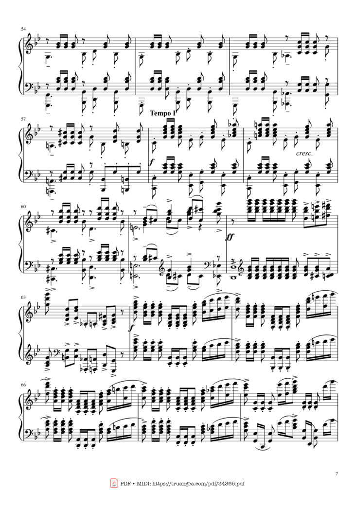 Page 7 of the piano sheet music PDF Piano – Prélude in G Minor Piano by Sergei Vasilievich Rachmaninoff (1873 - 1943