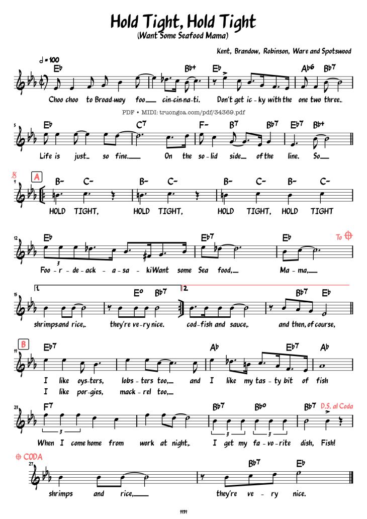 Page 1 of the piano sheet music PDF – Hold Tight, Hold Tight by The Andrews Sisters