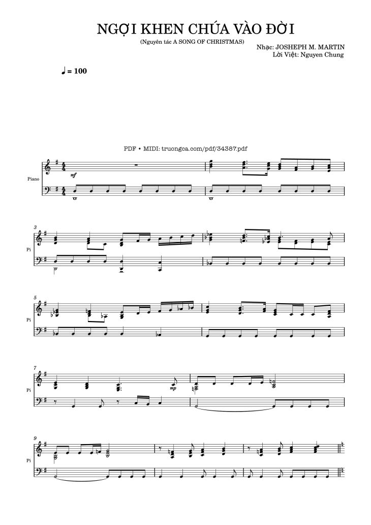 Page 1 of the piano sheet music PDF – NGỢI KHEN CHÚA VÀO ĐỜI Piano by Nhạc: JOSHEPH M. MARTIN