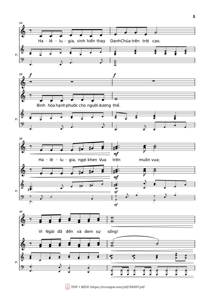 Page 5 of the piano sheet music PDF – NGỢI KHEN CHÚA VÀO ĐỜI Piano by Nhạc: JOSHEPH M. MARTIN