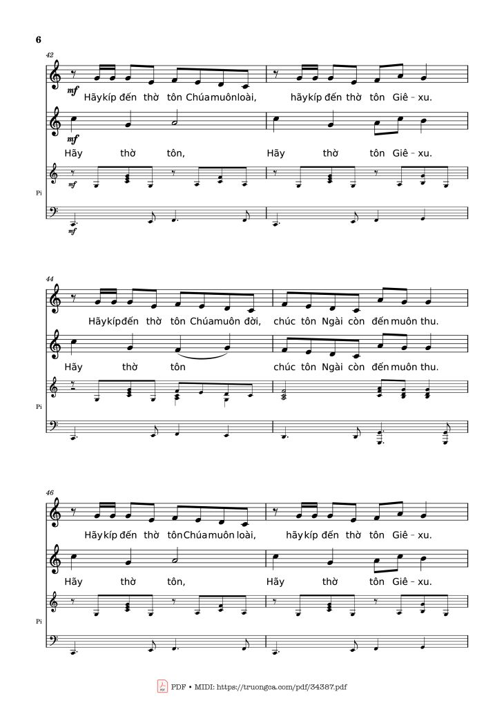Page 6 of the piano sheet music PDF – NGỢI KHEN CHÚA VÀO ĐỜI Piano by Nhạc: JOSHEPH M. MARTIN