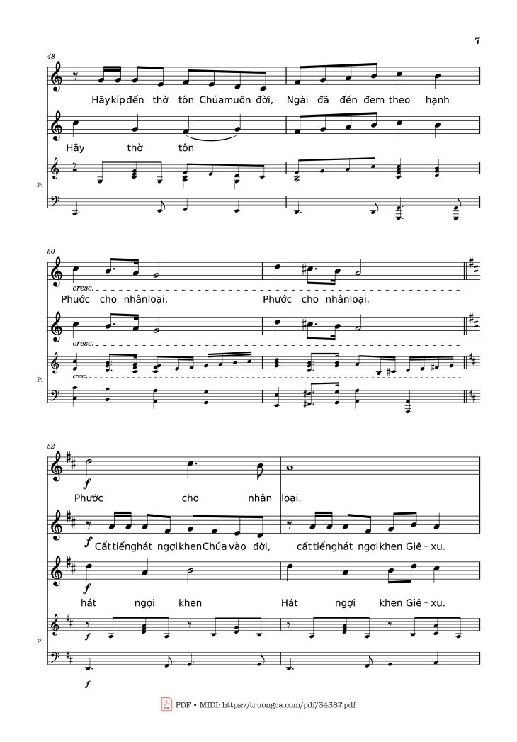 Page 7 of the piano sheet music PDF – NGỢI KHEN CHÚA VÀO ĐỜI Piano by Nhạc: JOSHEPH M. MARTIN