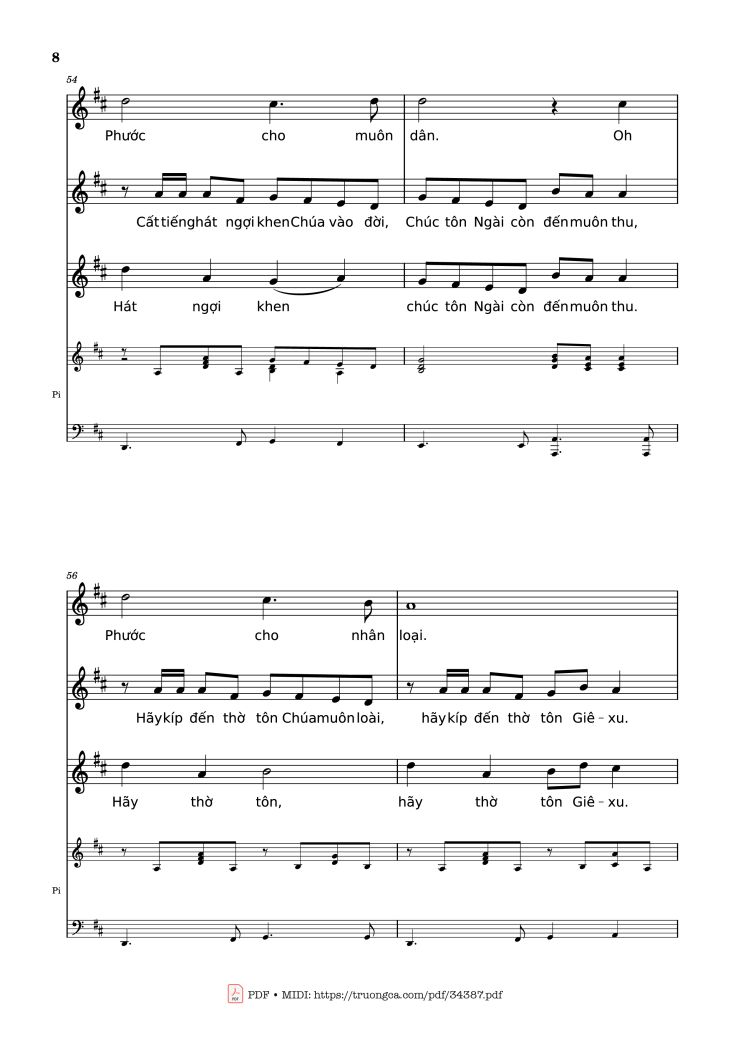 Page 8 of the piano sheet music PDF – NGỢI KHEN CHÚA VÀO ĐỜI Piano by Nhạc: JOSHEPH M. MARTIN