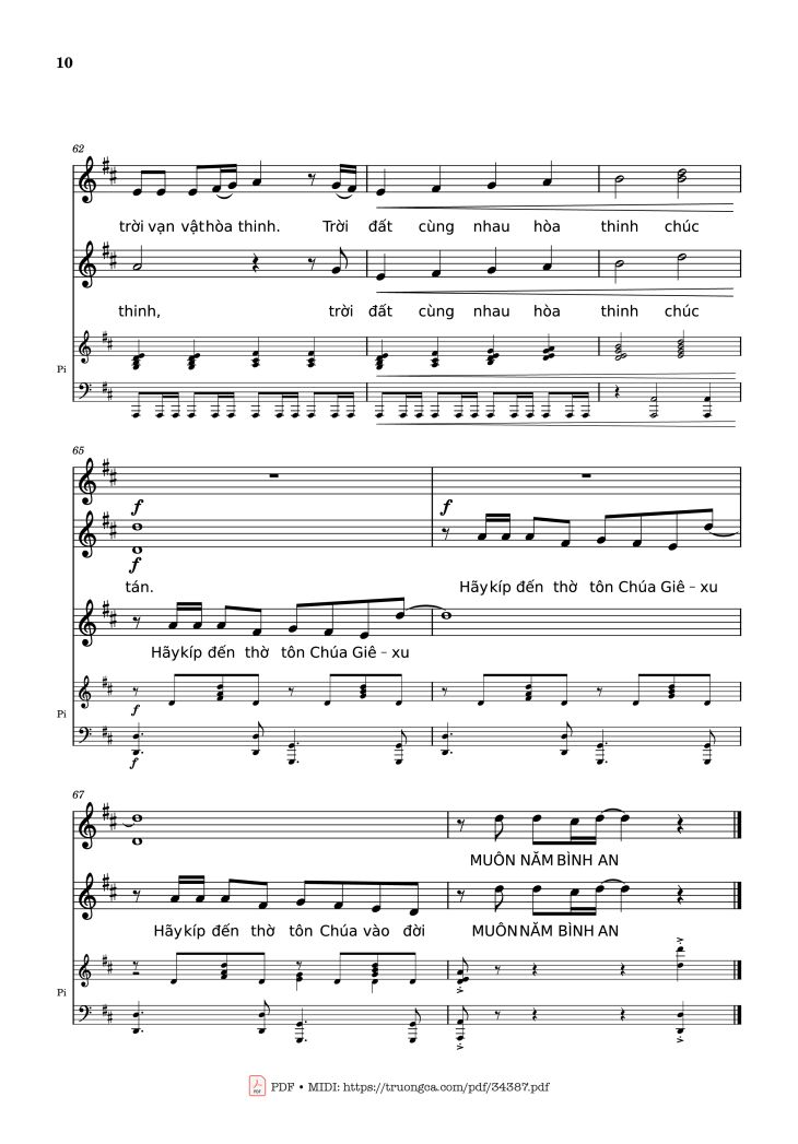 Page 10 of the piano sheet music PDF – NGỢI KHEN CHÚA VÀO ĐỜI Piano by Nhạc: JOSHEPH M. MARTIN