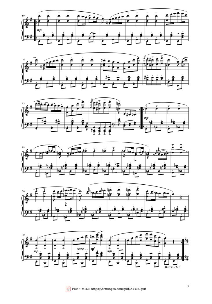 Page 3 of the piano sheet music PDF Piano – March Militaire Piano by Franz Shubert