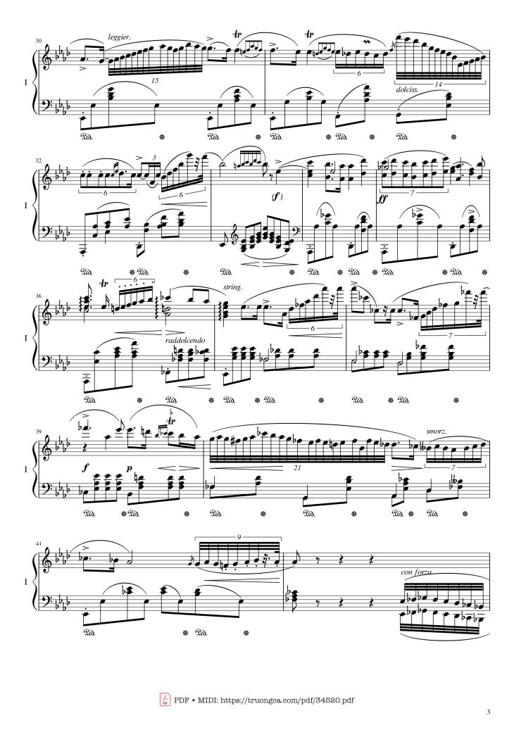 Page 3 of the piano sheet music PDF Piano – Chopin Concerto No.2, Op.21, Larghetto by Frédéric Chopin