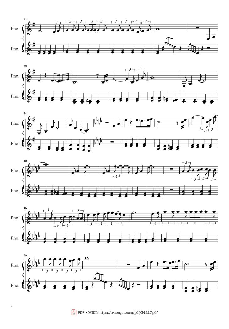 Page 2 of the piano sheet music PDF Piano – Close to you Piano by The Carpenters
