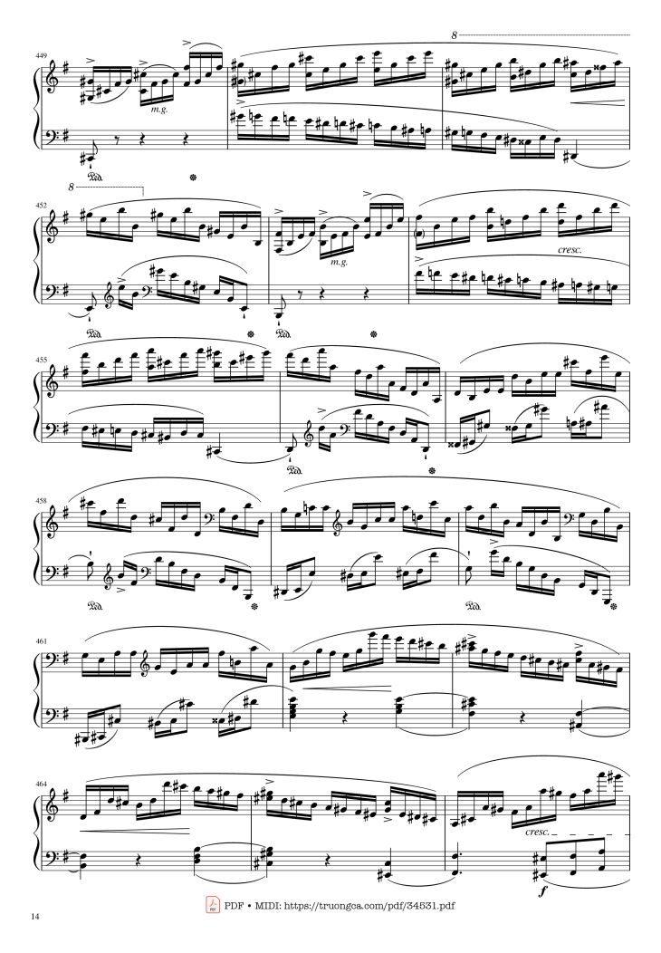 Page 14 of the piano sheet music PDF Piano – Chopin Concerto No.1, Op.11, Allegro Maestoso Piano by Frédéric Chopin