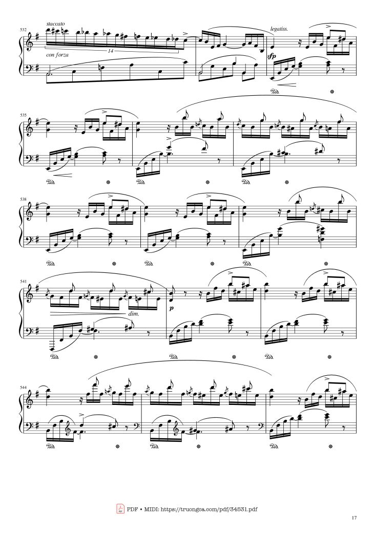 Page 17 of the piano sheet music PDF Piano – Chopin Concerto No.1, Op.11, Allegro Maestoso Piano by Frédéric Chopin