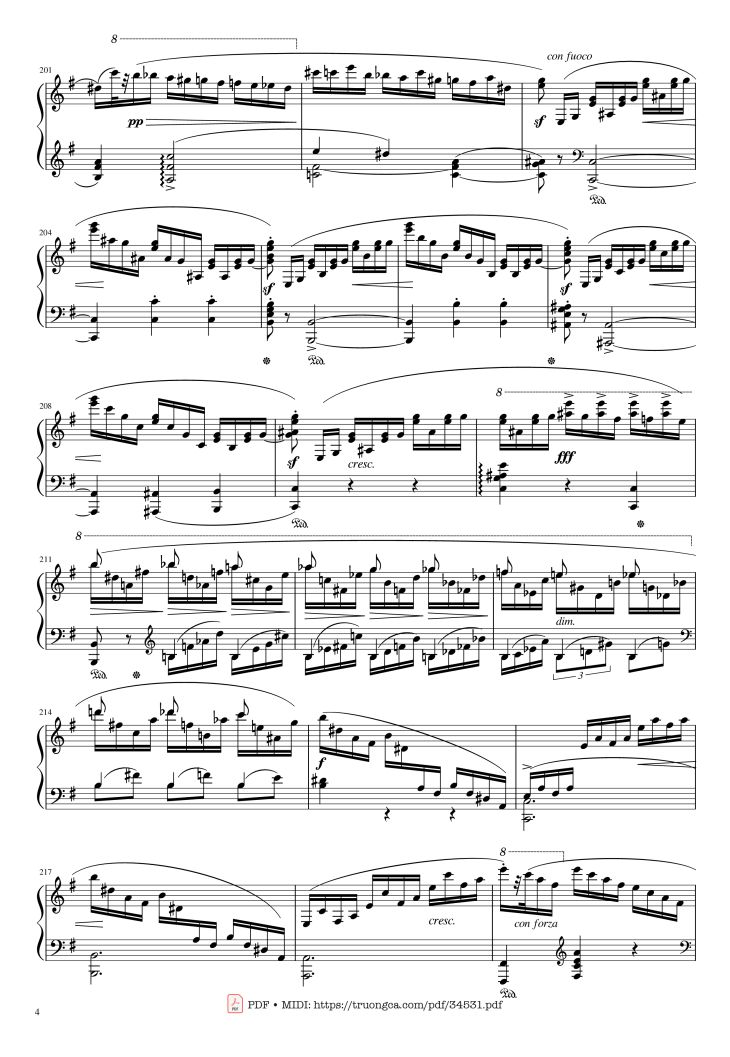 Page 4 of the piano sheet music PDF Piano – Chopin Concerto No.1, Op.11, Allegro Maestoso Piano by Frédéric Chopin