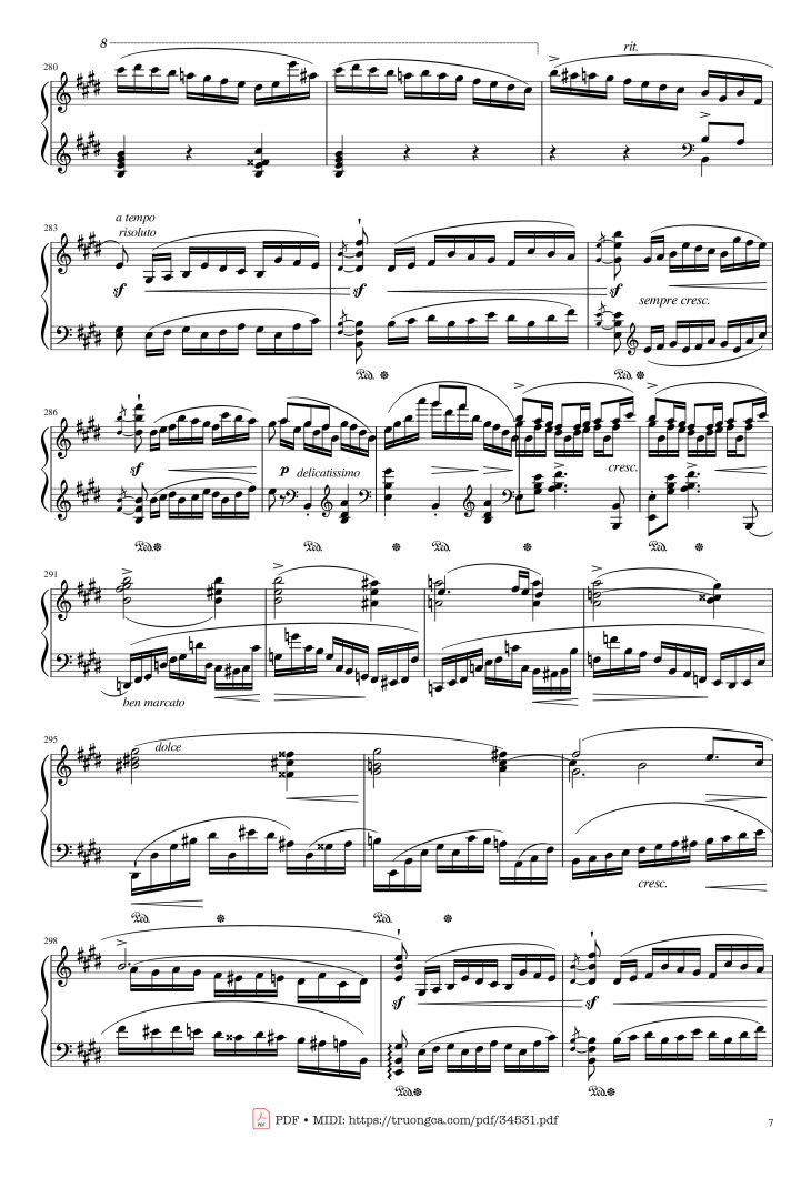 Page 7 of the piano sheet music PDF Piano – Chopin Concerto No.1, Op.11, Allegro Maestoso Piano by Frédéric Chopin