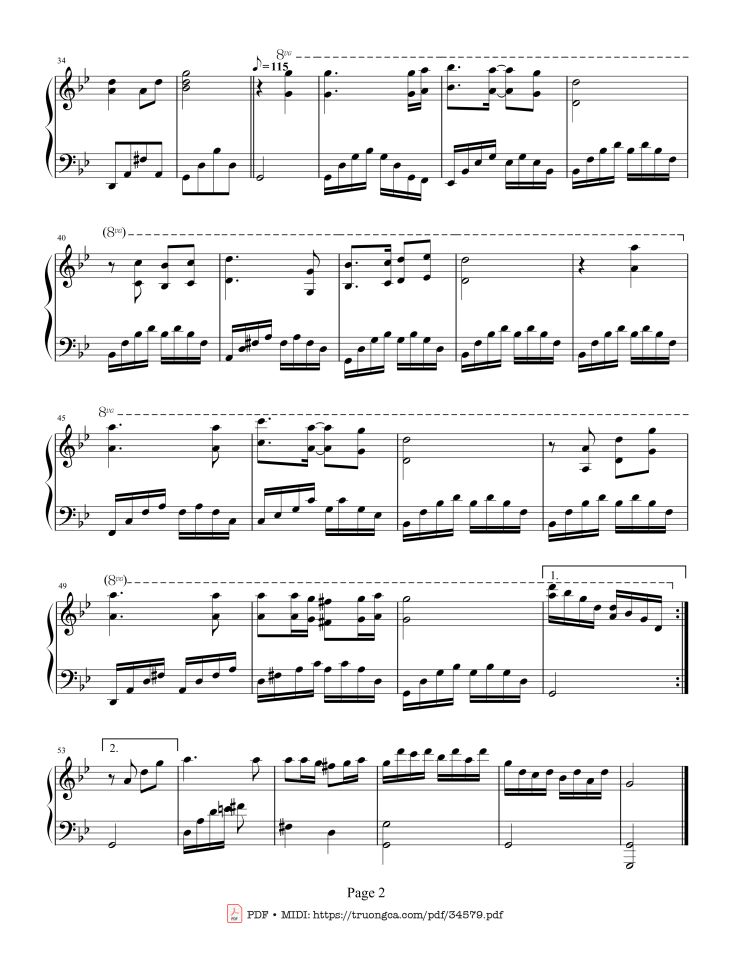 Page 2 of the piano sheet music PDF – Lòng mẹ piano by Y Vân