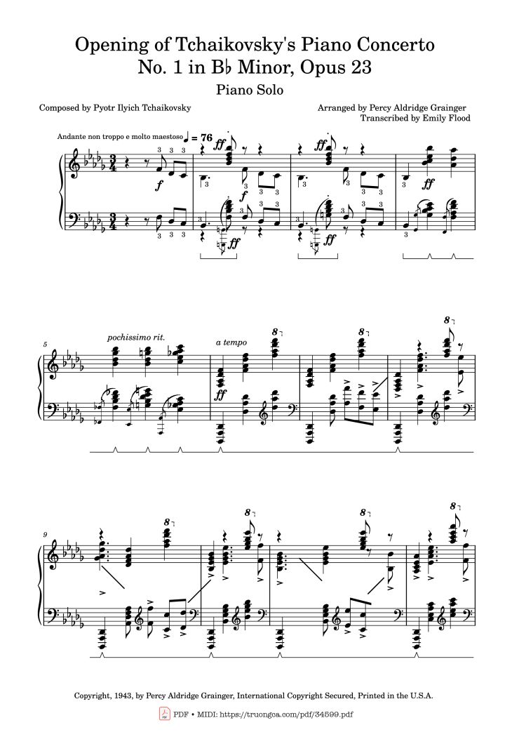 Page 1 of the piano sheet music PDF Piano – Tchaikovsky