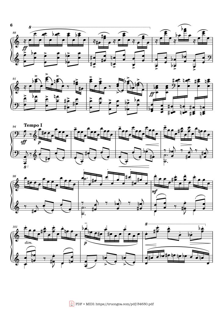 Page 6 of the piano sheet music PDF Piano – Rachmaninov Etude Tableau op. 39 no. 6 Piano by Sergei Rachmaninoff