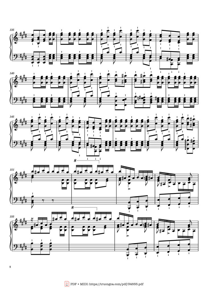 Page 8 of the piano sheet music PDF Piano – William Tell Overture Piano by Gioachino Rossini
