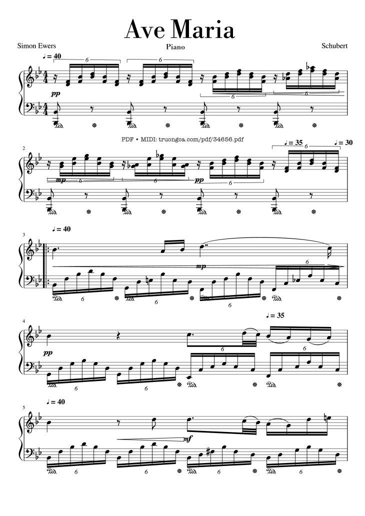 Page 1 of the piano sheet music PDF Piano – Ave Maria - Schubert, Piano by Franz Schubert