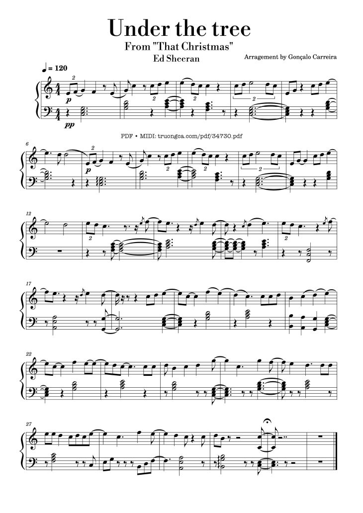 Page 1 of the piano sheet music PDF Piano – Under the tree Piano (That Christmas) by Ed Sheeran