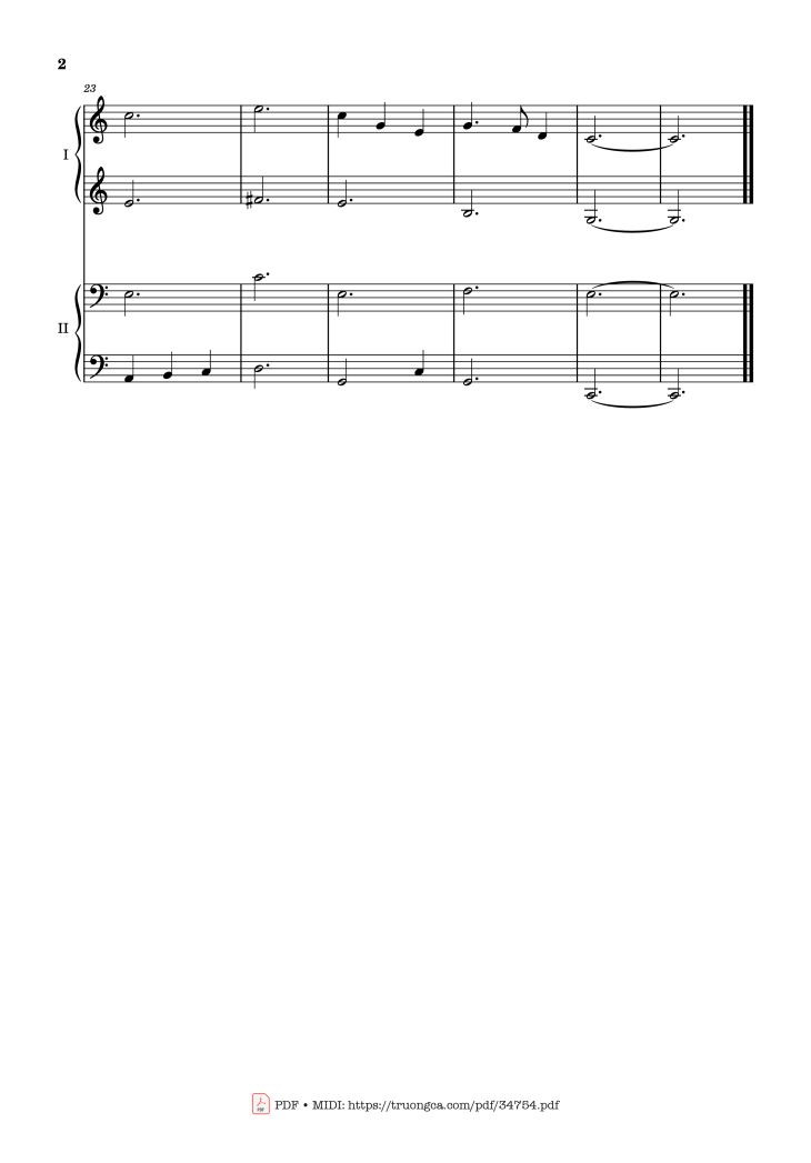 Page 2 of the piano sheet music PDF Piano – Silent Night, Stille Nacht Piano 4 Hands by Franz Xaver Gruber