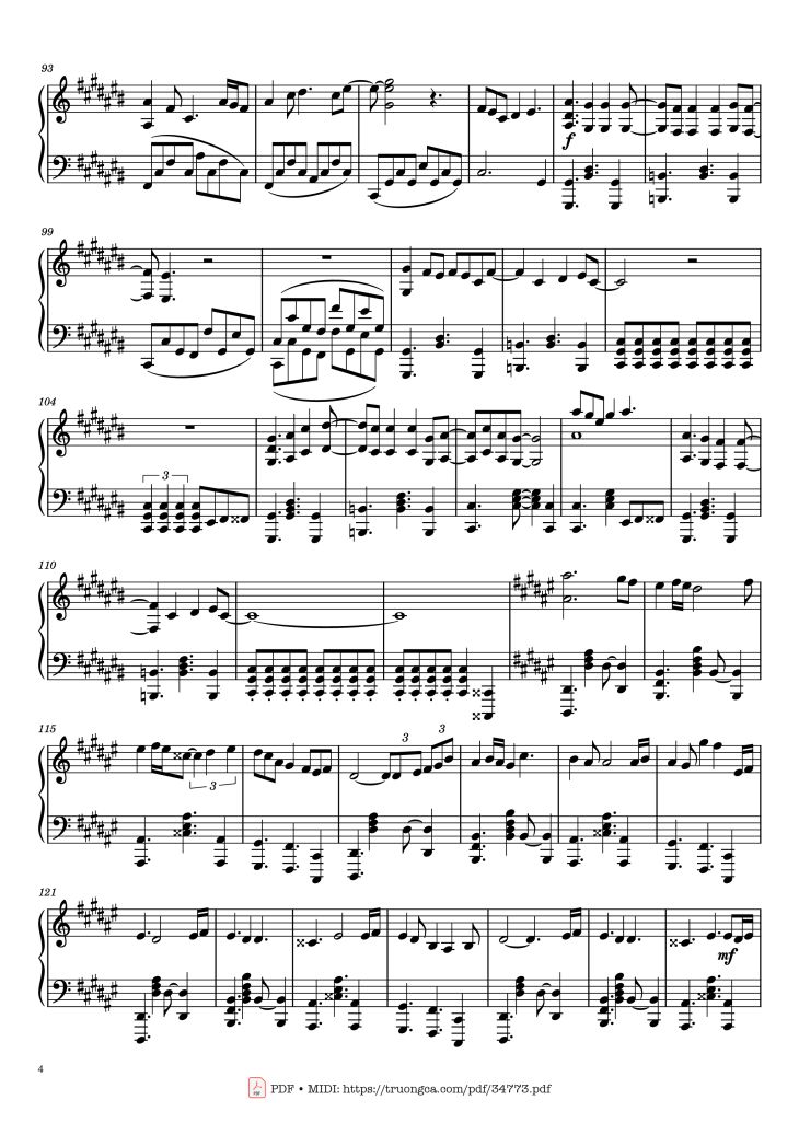 Page 4 of the piano sheet music PDF Piano – Sweet Child o