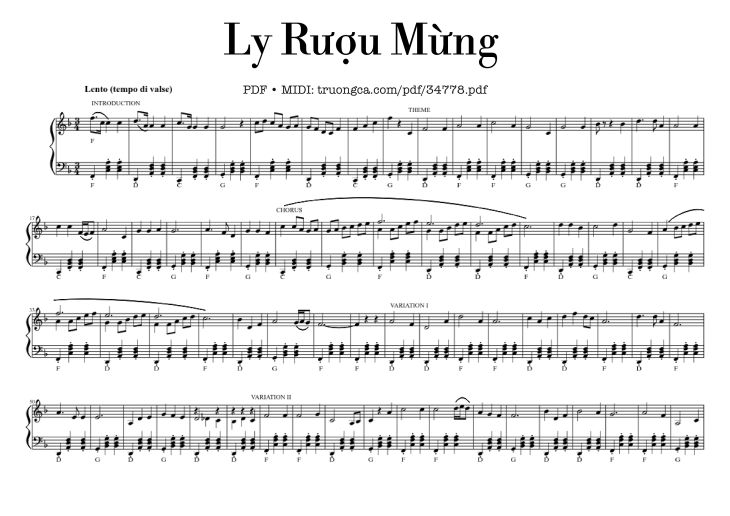 Page 1 of the piano sheet music PDF Piano – Ly Rượu Mừng Piano by Phạm Đình Chương
