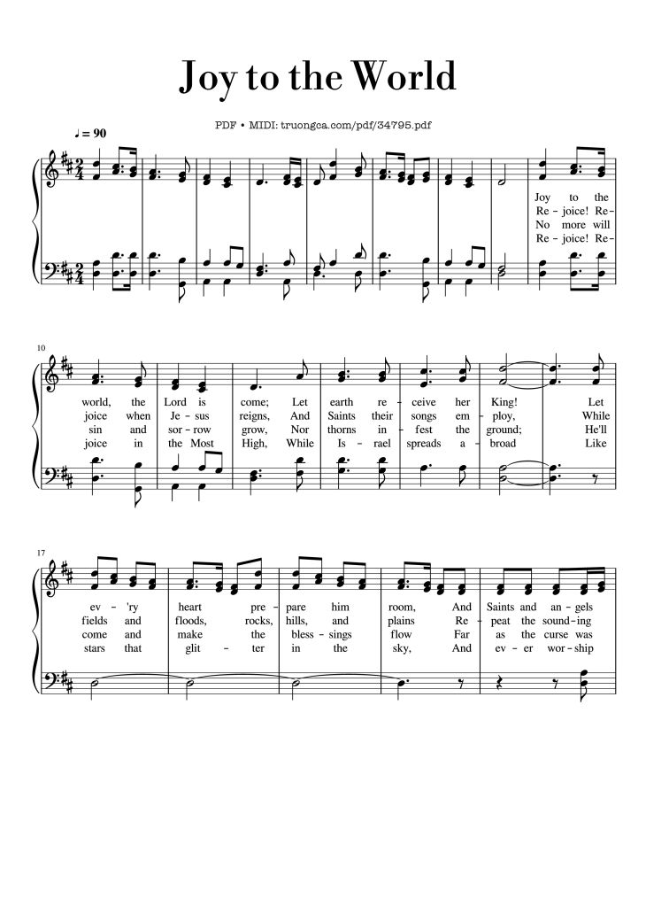 Page 1 of the piano sheet music PDF Piano – Joy to the World Piano EASY by Lowell Mason