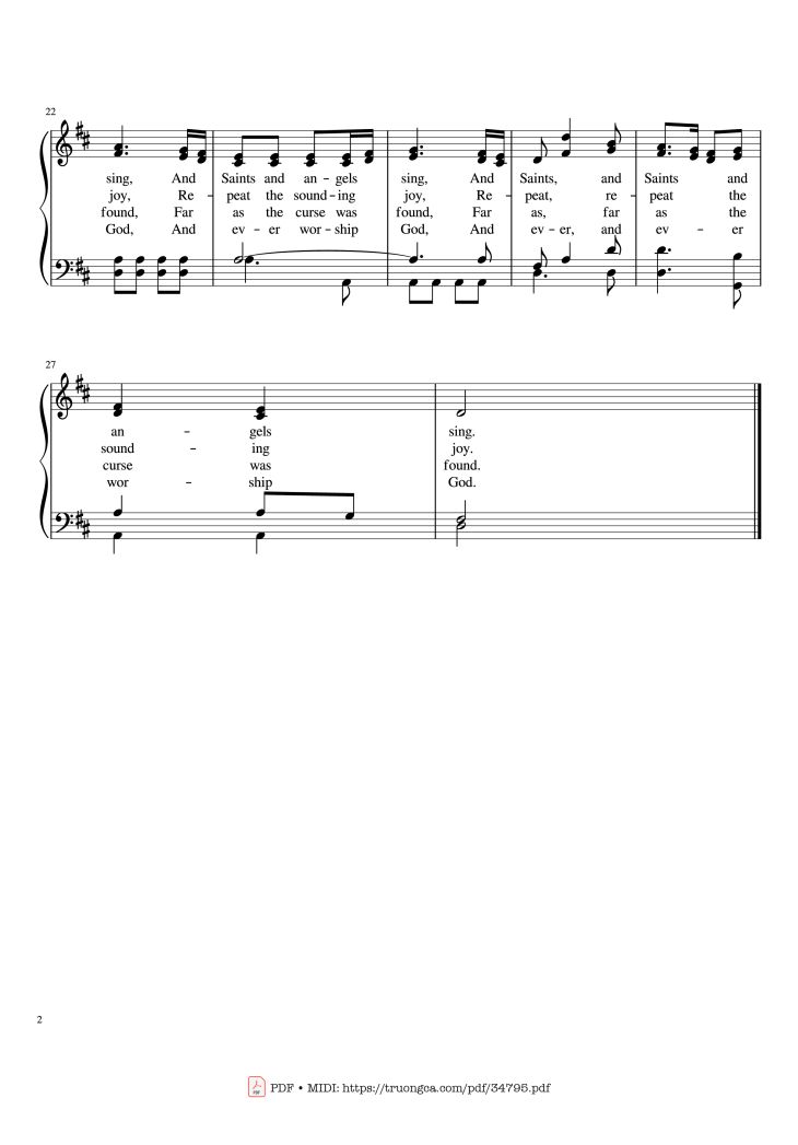 Page 2 of the piano sheet music PDF Piano – Joy to the World Piano EASY by Lowell Mason
