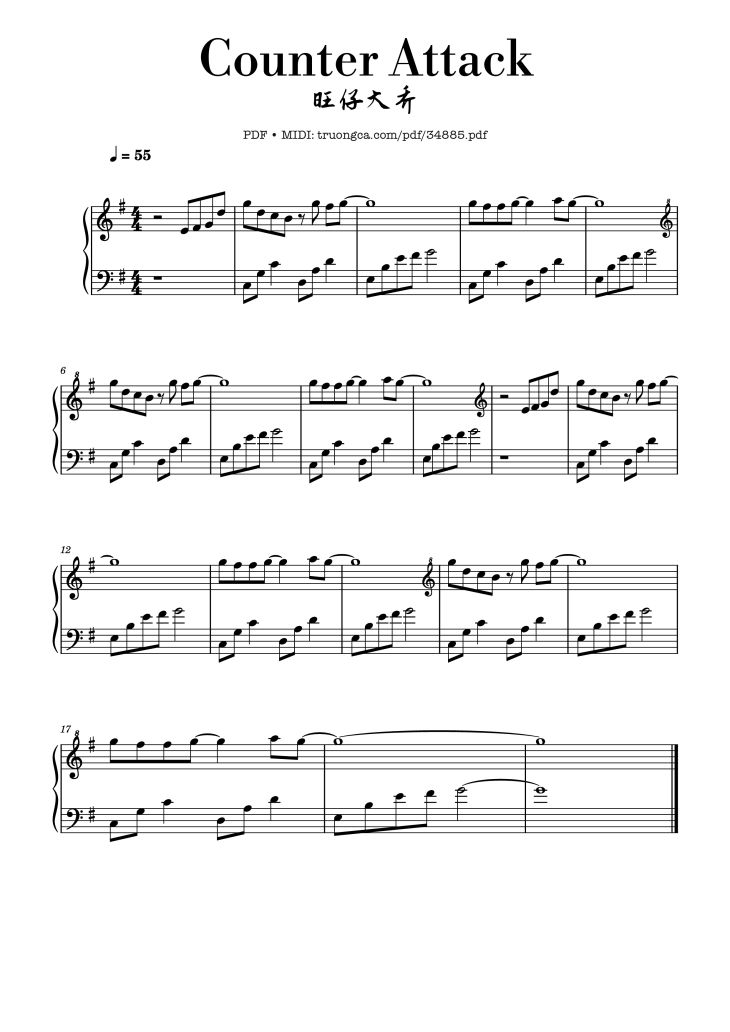 Page 1 of the piano sheet music PDF Piano – Counter Attack (旺仔大乔) Piano by 旺仔大乔
