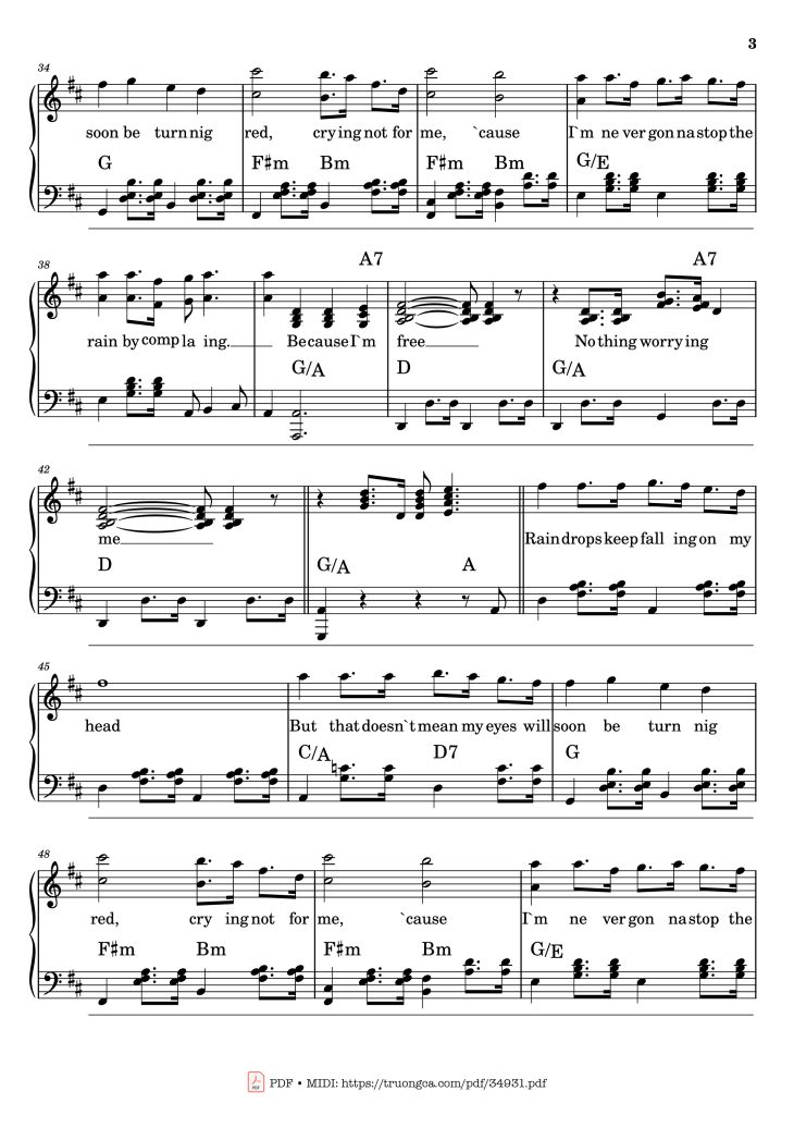 Page 3 of the piano sheet music PDF – Raindrops keep falling on my head Piano by Burt Bacharach