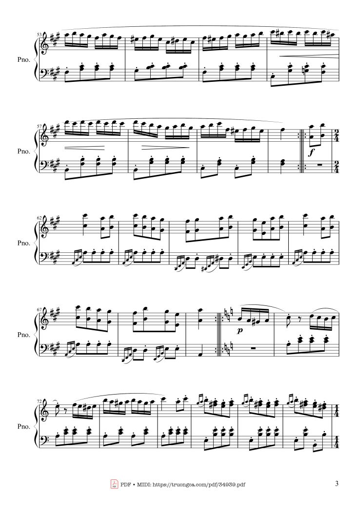 Page 3 of the piano sheet music PDF Piano – Rondo Alla Turca (Turkish March) Piano by Wolfgang Amadeus Mozart