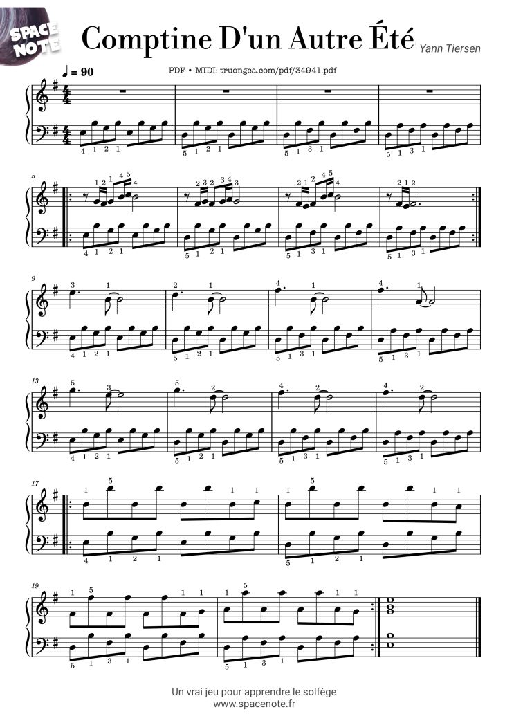 Page 1 of the piano sheet music PDF Piano – Comptine D