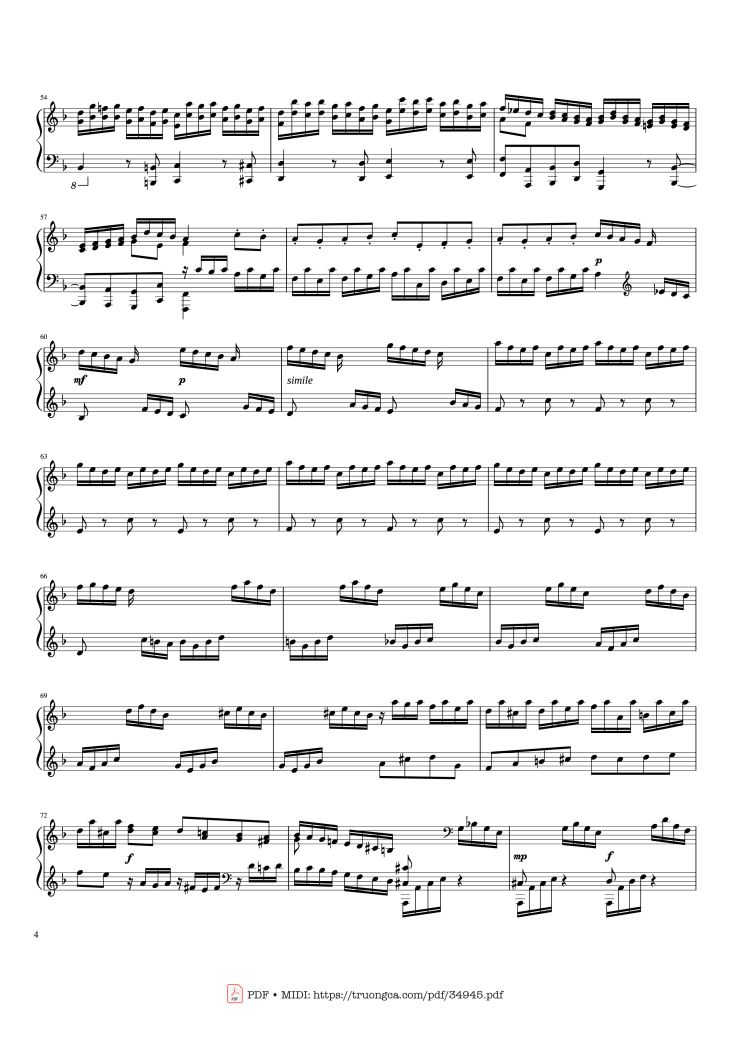 Page 4 of the piano sheet music PDF Piano – Toccata and Fugue in D Minor Piano by Johann Sebastian Bach