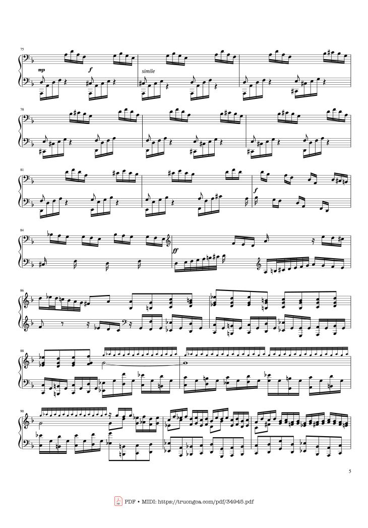 Page 5 of the piano sheet music PDF Piano – Toccata and Fugue in D Minor Piano by Johann Sebastian Bach