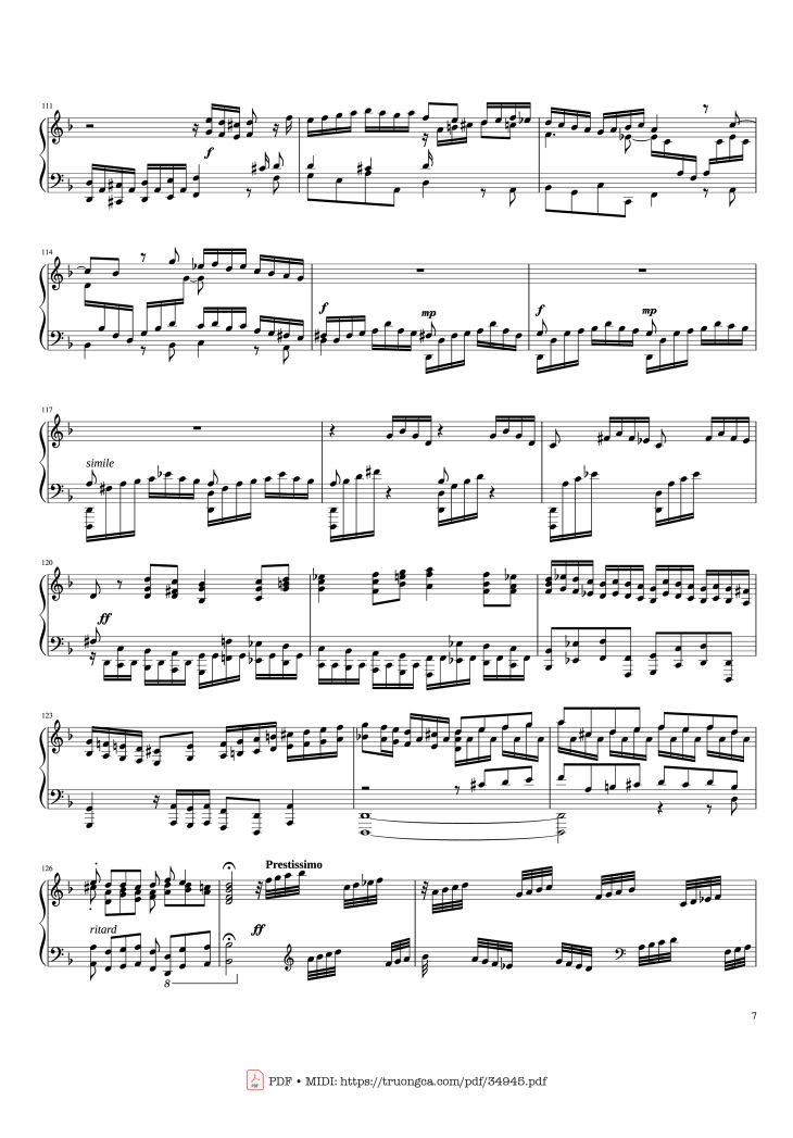 Page 7 of the piano sheet music PDF Piano – Toccata and Fugue in D Minor Piano by Johann Sebastian Bach