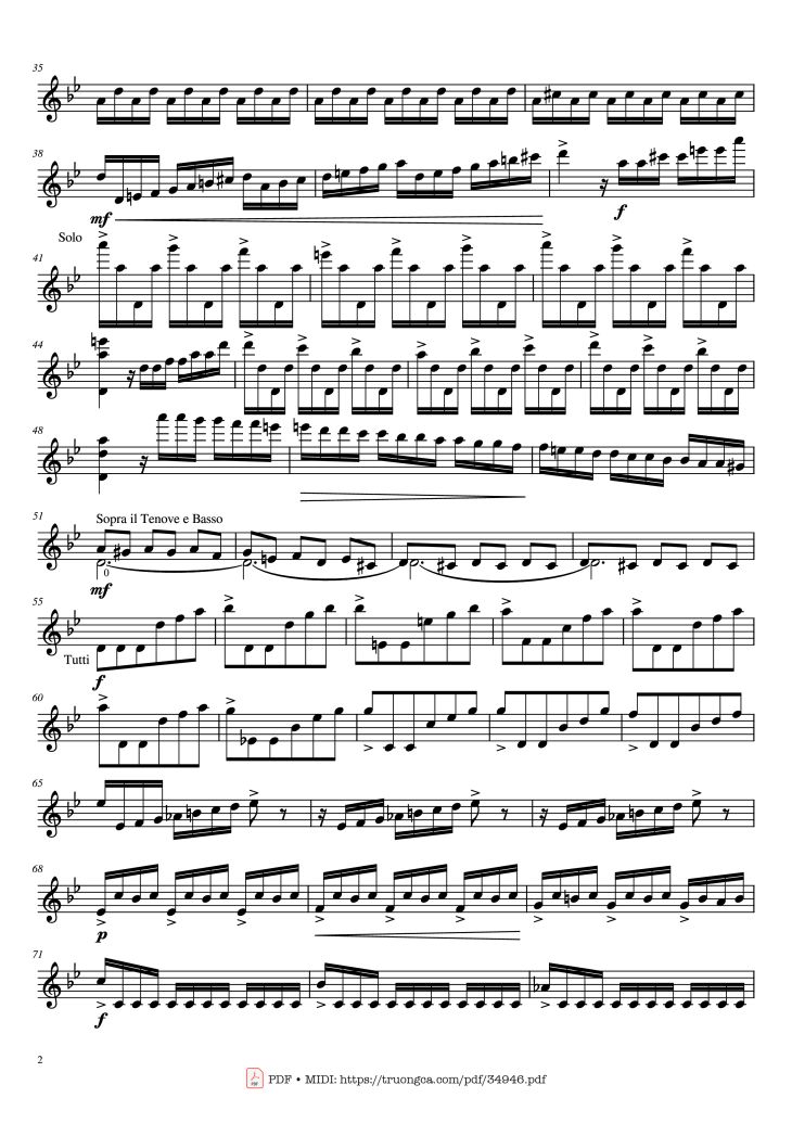 Page 2 of the piano sheet music PDF – Violin Concerto in G minor, No. 2, Op. 8, RV 315 by Antonio Vivaldi