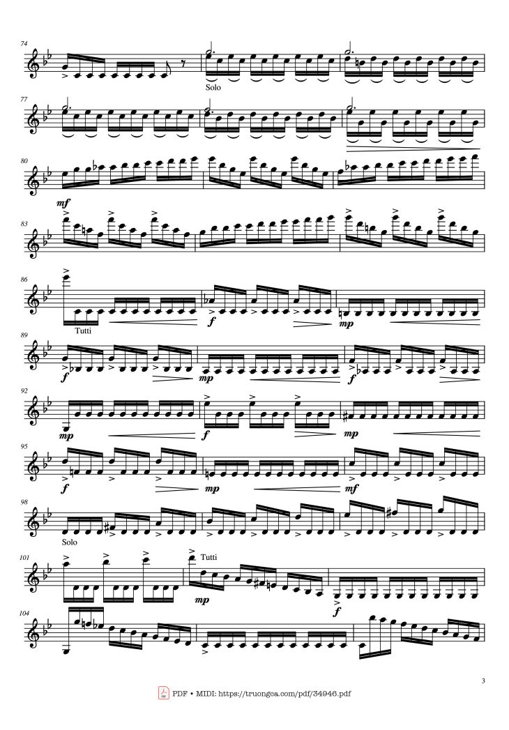 Page 3 of the piano sheet music PDF – Violin Concerto in G minor, No. 2, Op. 8, RV 315 by Antonio Vivaldi
