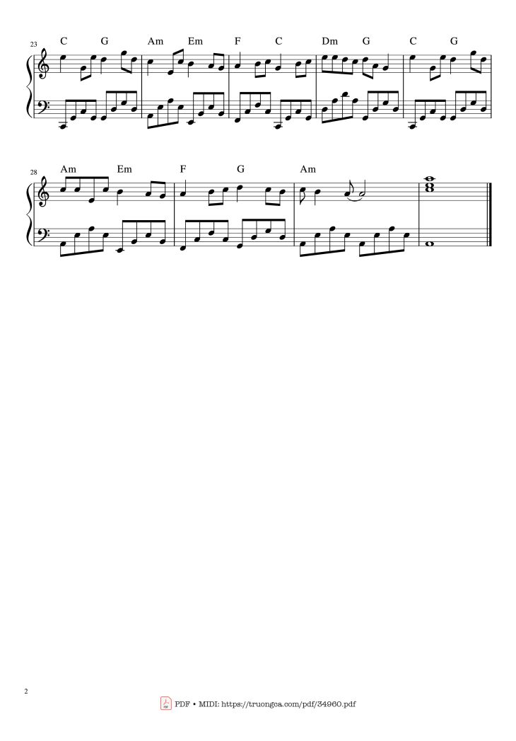 Page 2 of the piano sheet music PDF Piano – Cô bé mùa đông Piano by Phạm Toàn Thắng