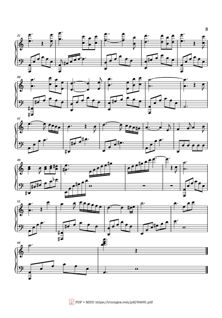 Page 3 of the piano sheet music PDF Piano – Nỗi nhớ mùa đông Piano by Phú Quang