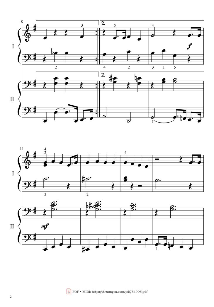 Page 2 of the piano sheet music PDF Piano – Jingle bell rock Piano 4 Hands EASY by Joseph Carleton Beal