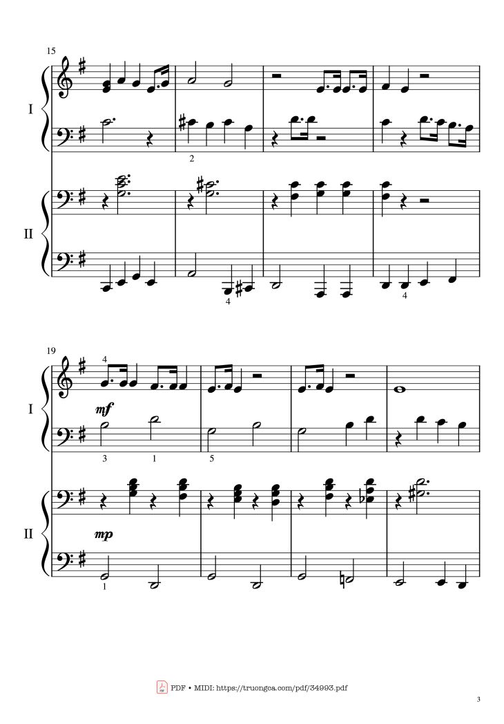 Page 3 of the piano sheet music PDF Piano – Jingle bell rock Piano 4 Hands EASY by Joseph Carleton Beal