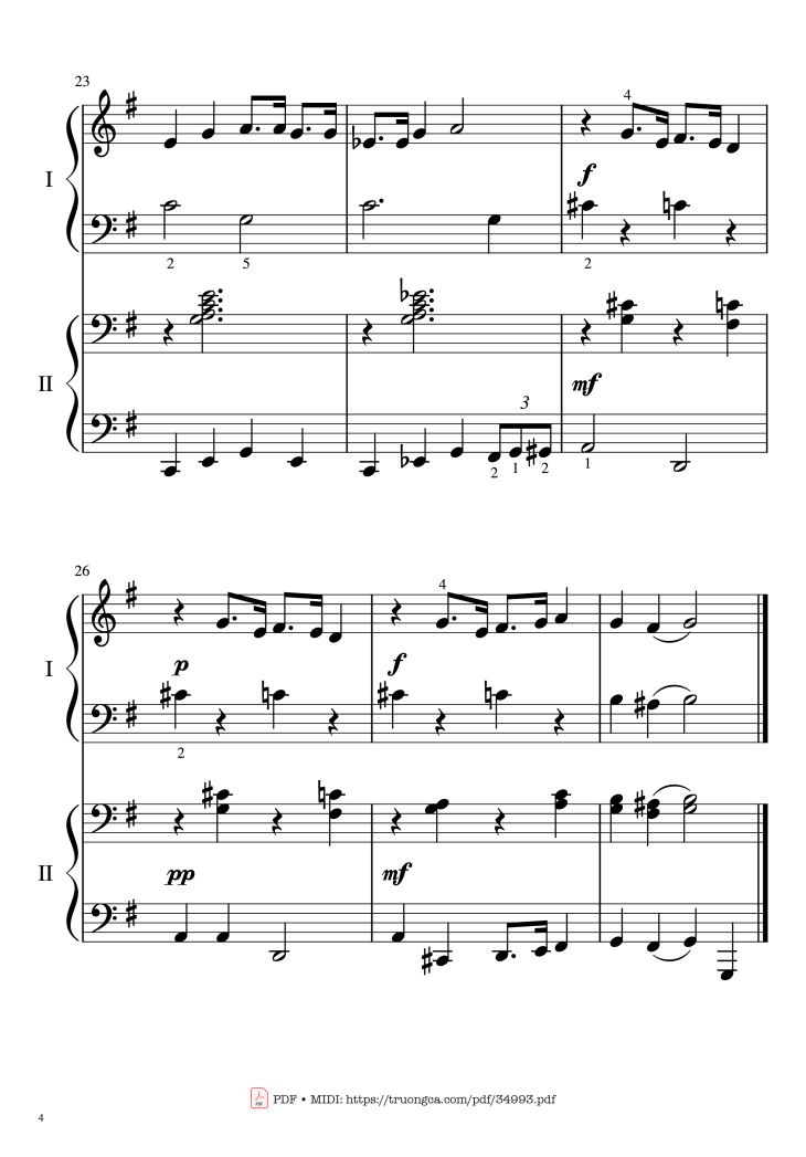Page 4 of the piano sheet music PDF Piano – Jingle bell rock Piano 4 Hands EASY by Joseph Carleton Beal