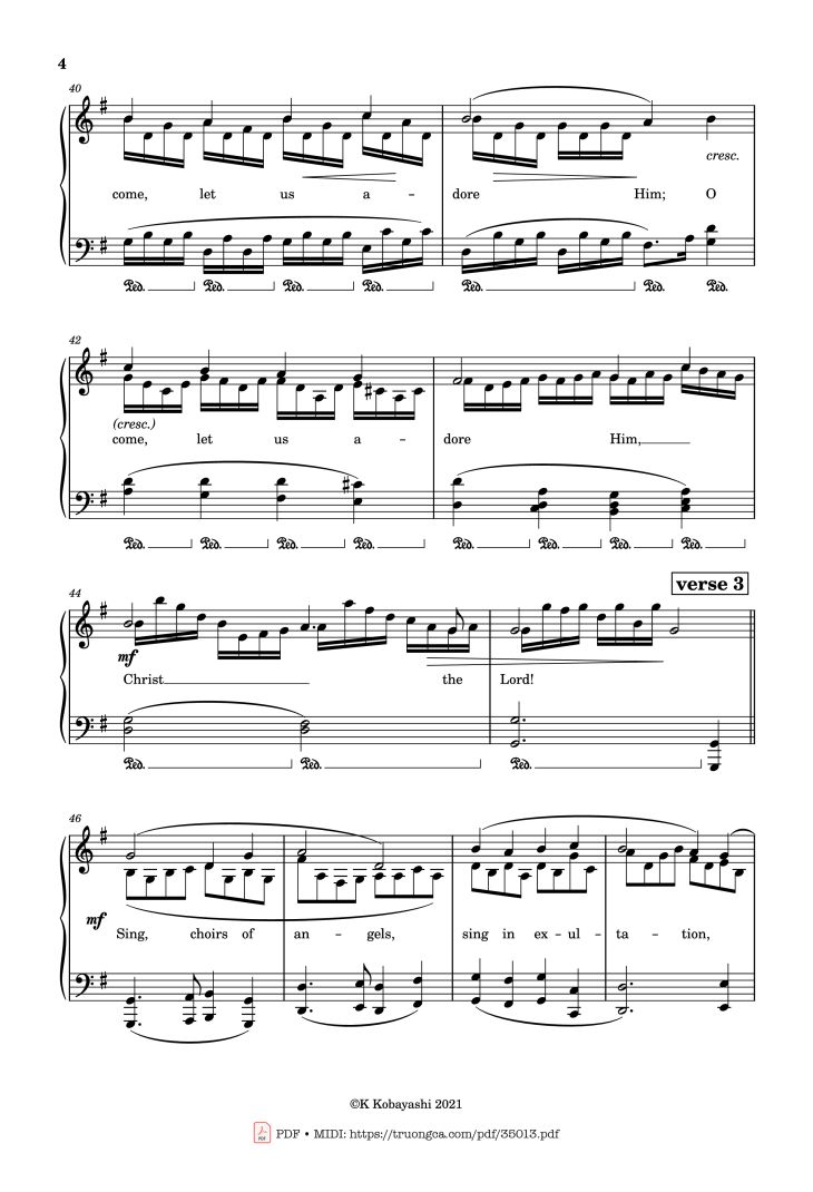 Page 4 of the piano sheet music PDF Piano – O Come, All Ye Faithful (Adeste Fideles) Piano by John Francis Wade