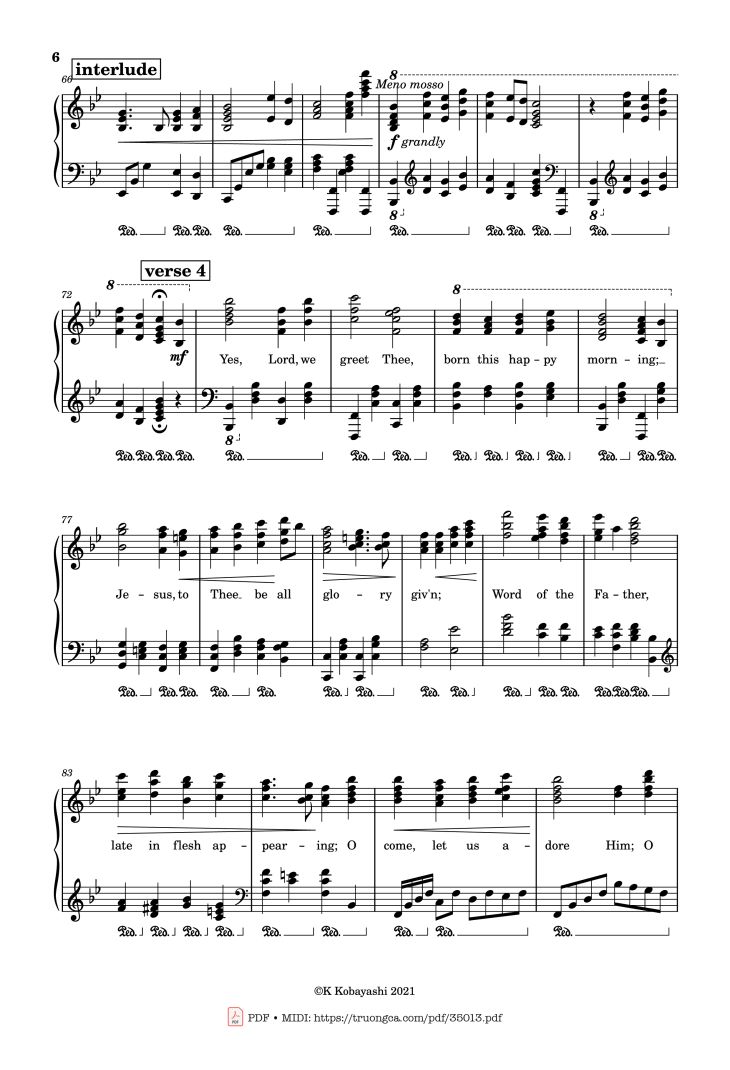 Page 6 of the piano sheet music PDF Piano – O Come, All Ye Faithful (Adeste Fideles) Piano by John Francis Wade