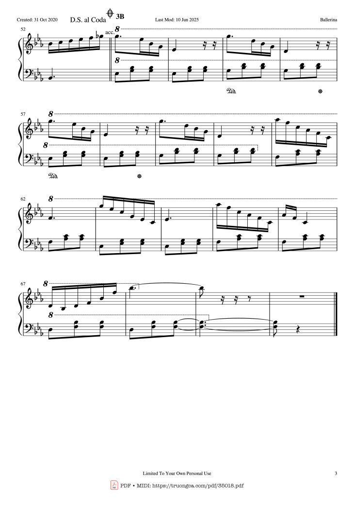 Page 3 of the piano sheet music PDF Piano – Ballerina Piano by Yehezkel Raz