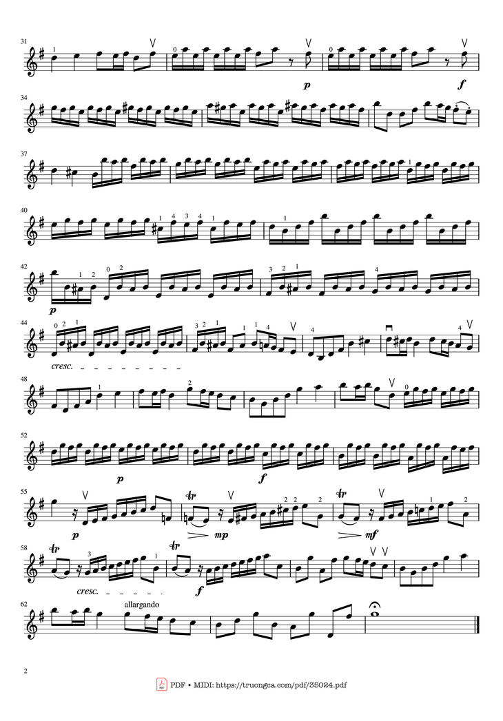 Page 2 of the piano sheet music PDF – Concerto In G Major (RV 310) Violin by Antonio Vivaldi
