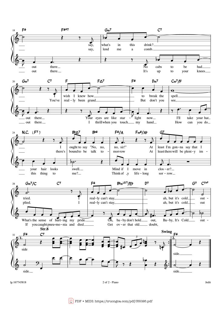 Page 2 of the piano sheet music PDF Piano – Baby It