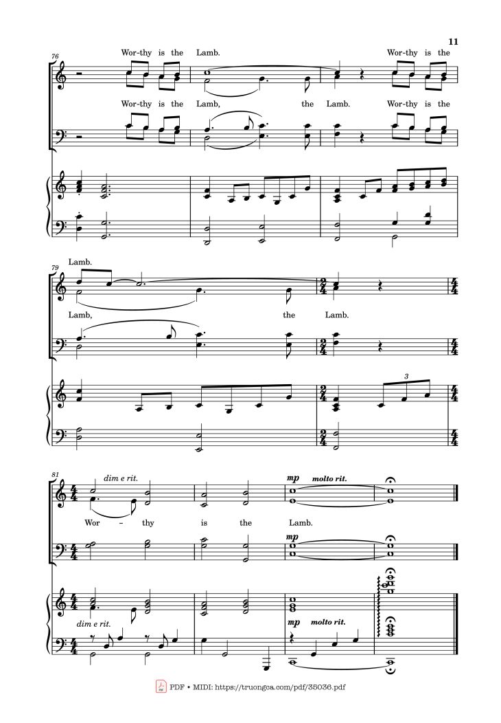 Page 11 of the piano sheet music PDF Piano – Worthy is the Lamb Piano by DARLENE ZSCHECH