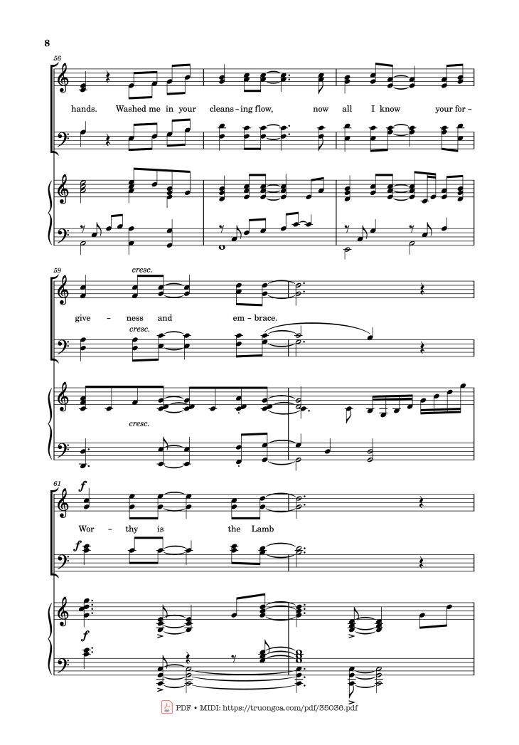 Page 8 of the piano sheet music PDF Piano – Worthy is the Lamb Piano by DARLENE ZSCHECH