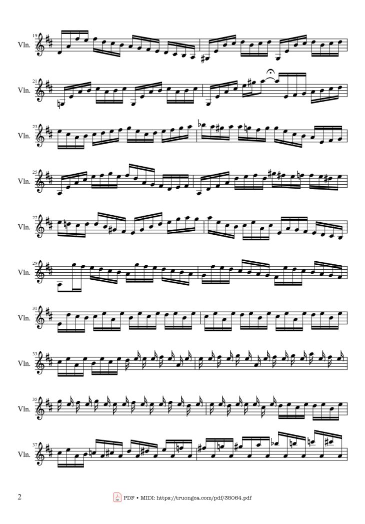 Page 2 of the piano sheet music PDF – Bach Cello Suite No. 1 For Violin by J.S. Bach