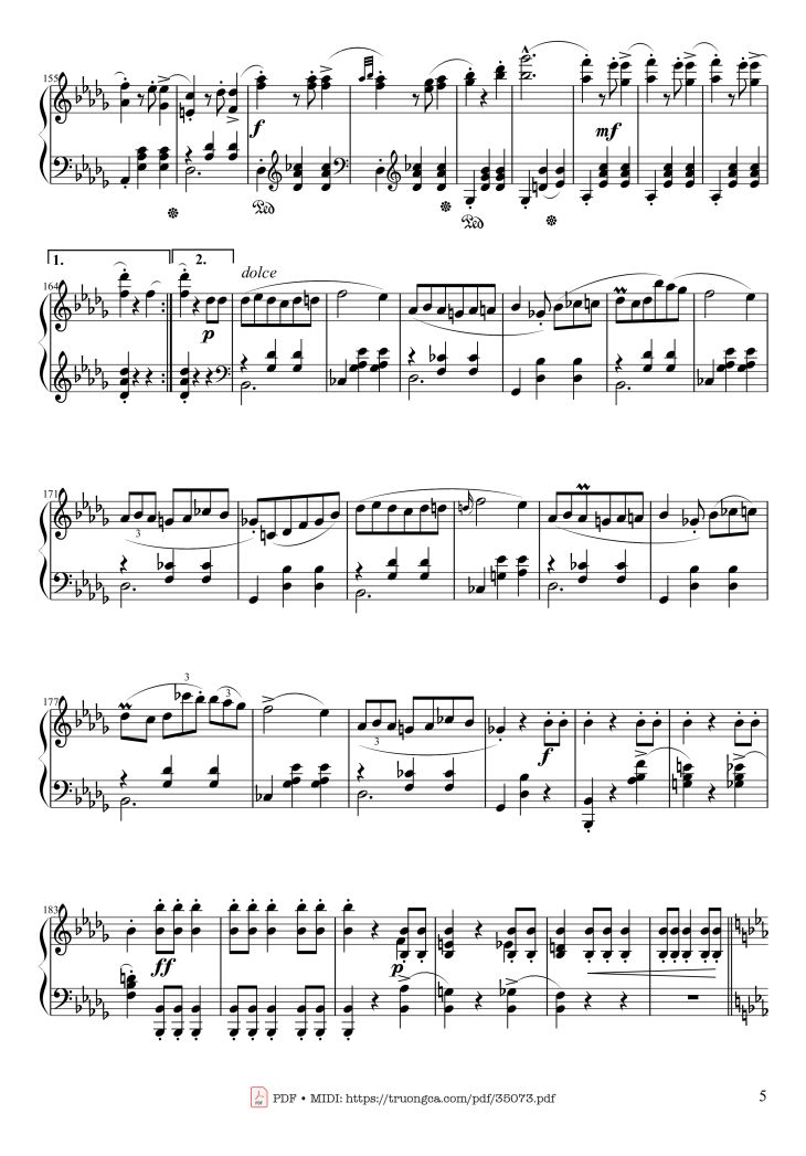 Page 5 of the piano sheet music PDF Piano – Waltz in E♭ Major, Grande Valse brillante Piano by Frédéric François Chopin