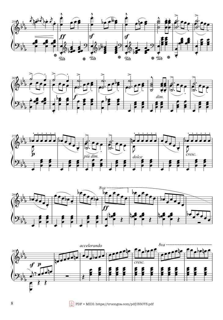 Page 8 of the piano sheet music PDF Piano – Waltz in E♭ Major, Grande Valse brillante Piano by Frédéric François Chopin